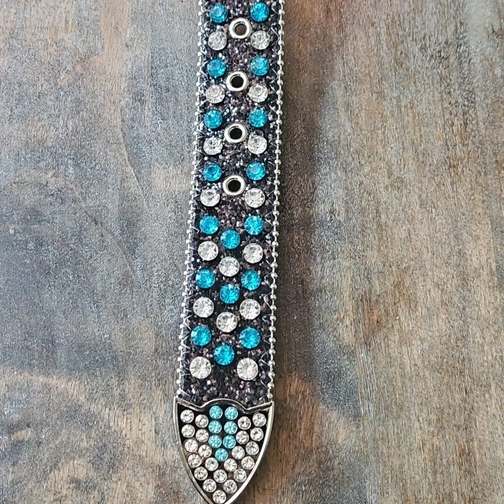 NWT Western Black Glitter and Turquoise Rhinestone Studded Belt